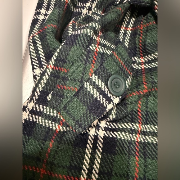 VTG Better Be Green Red White Plaid Holiday Christmas Jacket Trench Coat - Picture 6 of 9